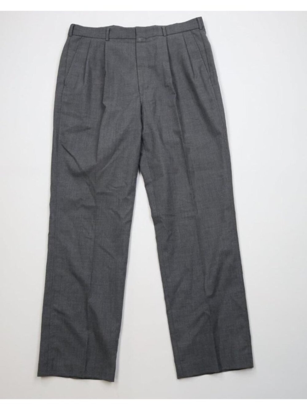 Vintage 90s Lands End Mens 36x32 Wool Knit Pleated Wide Leg Chino Pants Gray USA